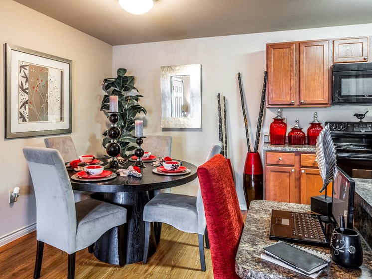 red and black dining room